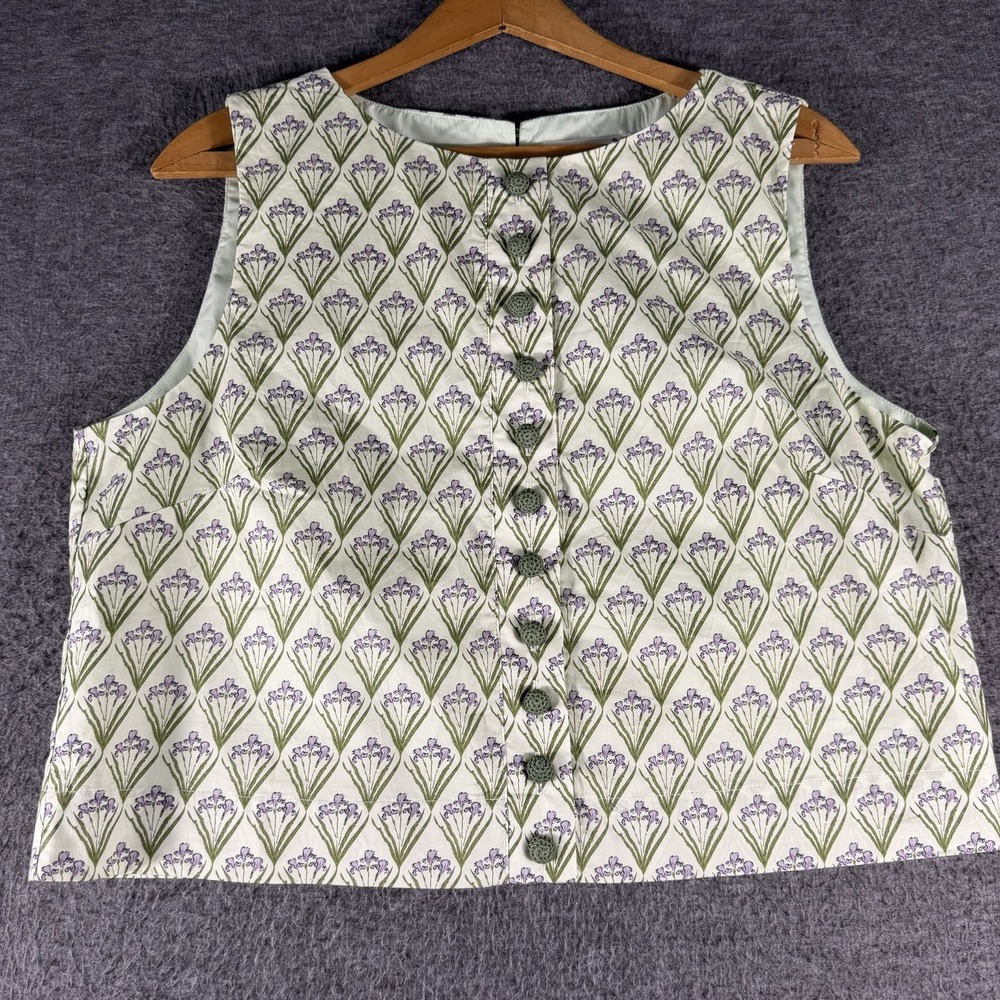 Hyacinth House Pale Green Trellis Ada Tank Button Up Floral Size M Preppy New